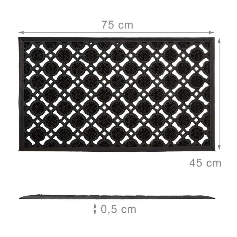Paillasson rectangle antidérapant intérieur extérieur 75 x 45 cm facile d'entretien décoratif en caoutchouc noir 13_0003296