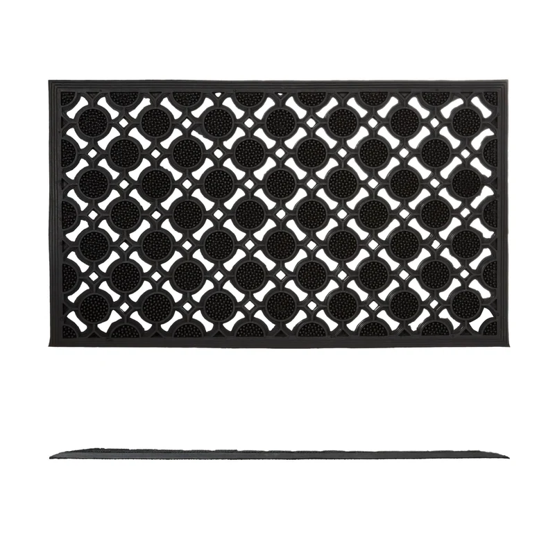 Paillasson rectangle antidérapant intérieur extérieur 75 x 45 cm facile d'entretien décoratif en caoutchouc noir 13_0003296