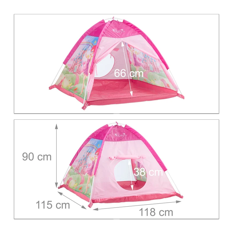Tente de jeu rose motifs féeriques intérieur extérieur 120 x 120 x 130 cm montage simple ambiance ludique en polyester rose 13_0003791