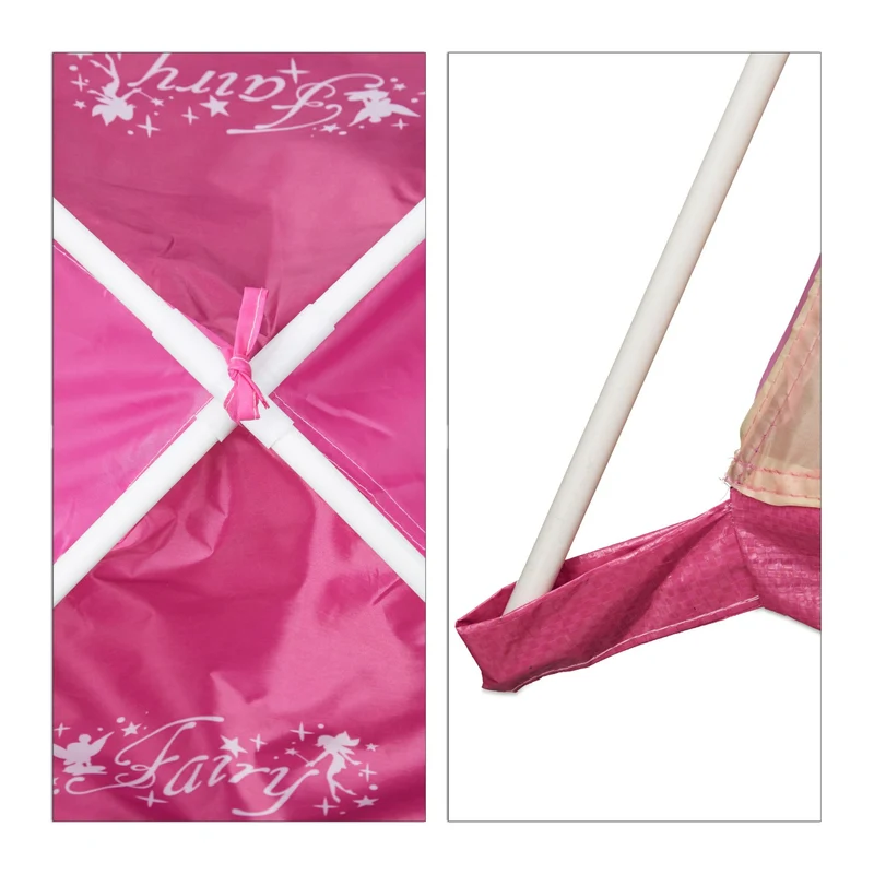 Tente de jeu rose motifs féeriques intérieur extérieur 120 x 120 x 130 cm montage simple ambiance ludique en polyester rose 13_0003791