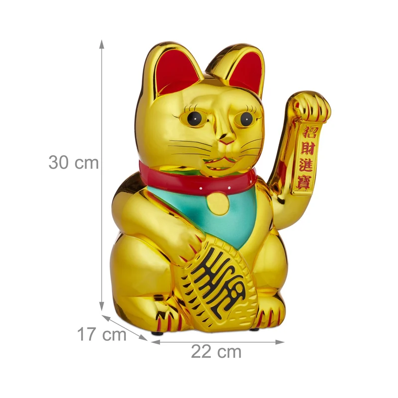 Figurine chat japonais porte-bonheur décorative bureau 25 x 15 x 15 cm en plastique doré 13_0004153