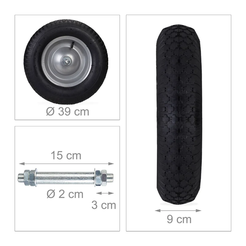 Roue de brouette 39 x 9 cm surface profilée confort transport facile en caoutchouc noir 13_0004959