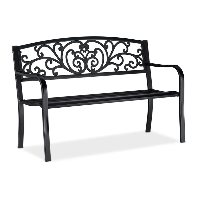 Banc de jardin vintage confortable 120 x 60 x 80 cm avec coussin moelleux en métal gris 13_0004981