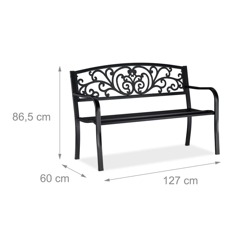 Banc de jardin vintage confortable 120 x 60 x 80 cm avec coussin moelleux en métal gris 13_0004981