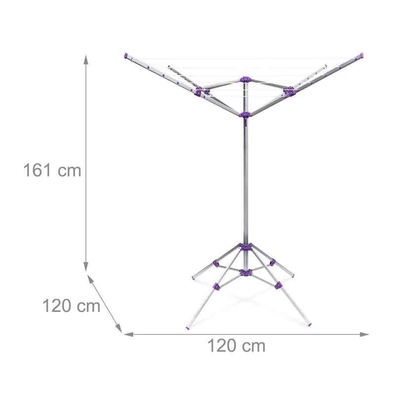 Sèche-linge parapluie rotatif pratique extérieur 19 x 19 x 1 m en aluminium gris 13_0003169