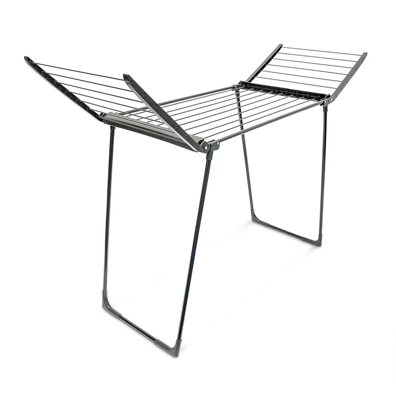 Séchoir à linge sur pied pliable intérieur extérieur 104 x 169 x 54,5 cm pratique et peu encombrant en acier noir 13_0003175