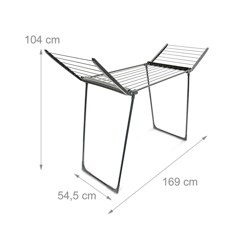 Séchoir à linge sur pied pliable intérieur extérieur 104 x 169 x 54,5 cm pratique et peu encombrant en acier noir 13_0003175