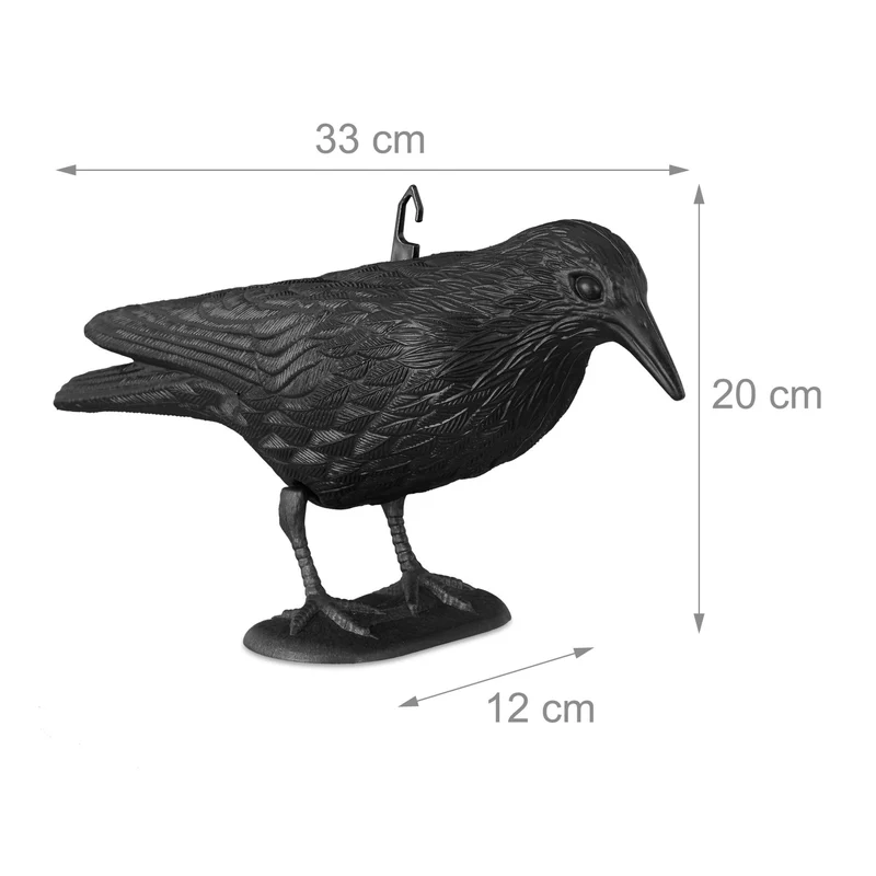 Corbeau épouvantail de jardin 20 x 33 x 12 cm pour repousser pigeons et moineaux en PE noir 13_0004340