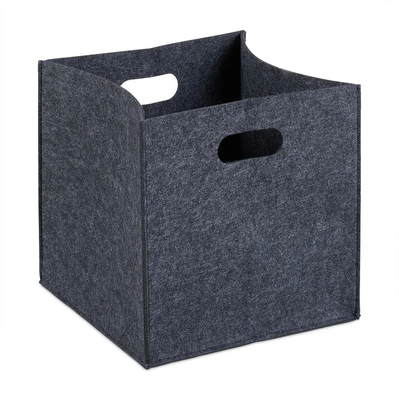 Panier à bûches carré 30 x 30 x 30 cm transport facile rangement polyvalent design rustique en feutre gris 13_0005324