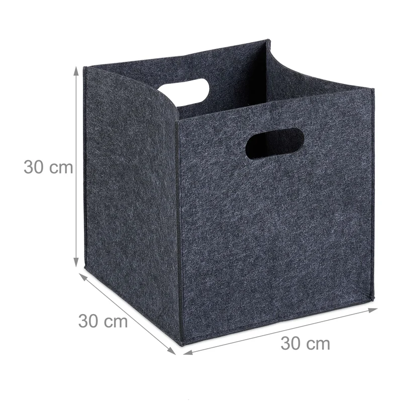 Panier à bûches carré 30 x 30 x 30 cm transport facile rangement polyvalent design rustique en feutre gris 13_0005324