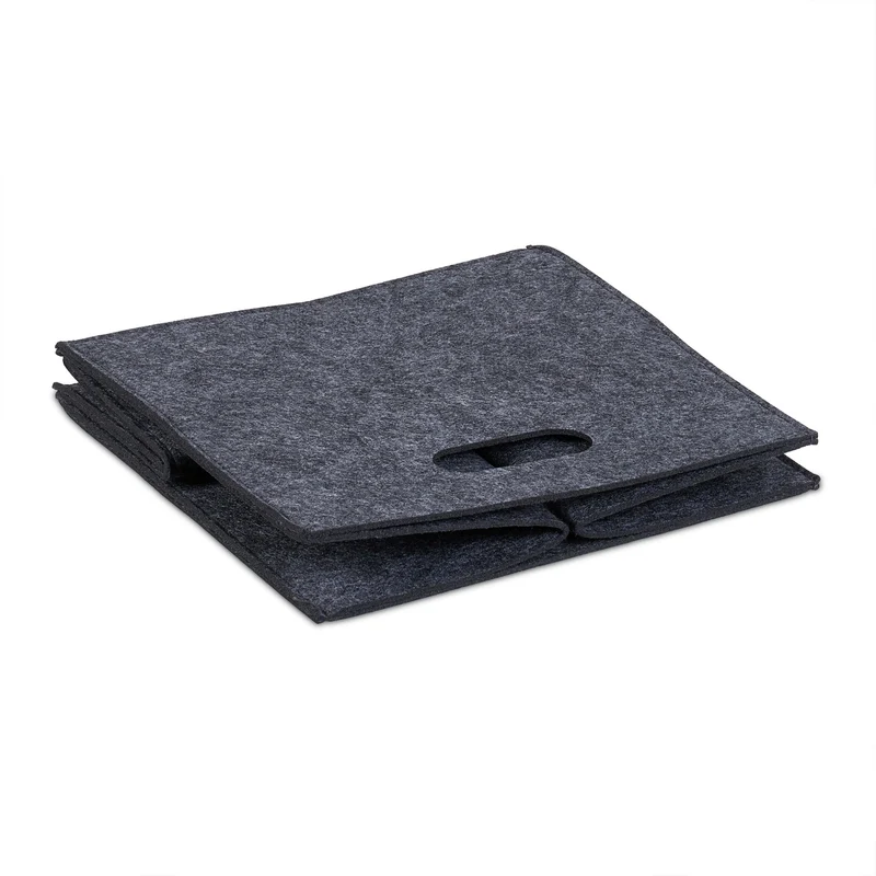 Panier à bûches carré 30 x 30 x 30 cm transport facile rangement polyvalent design rustique en feutre gris 13_0005324