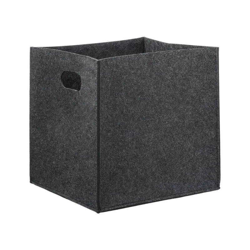 Panier à bûches carré 30 x 30 x 30 cm transport facile rangement polyvalent design rustique en feutre gris 13_0005324