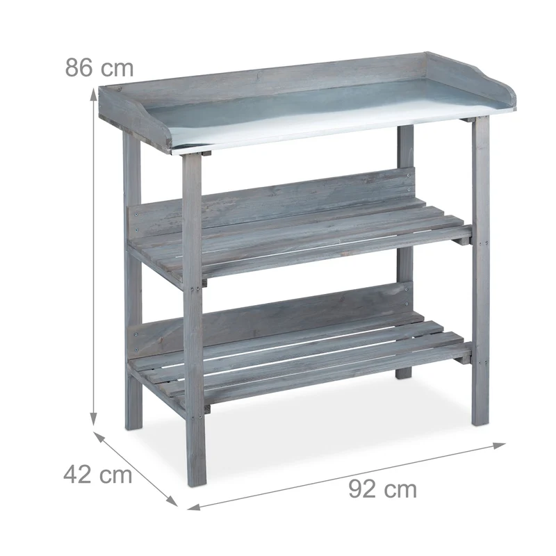 Table de jardinage en bois avec 3 niveaux rangement pratique 86 x 92 x 42 cm en métal gris 13_0005540