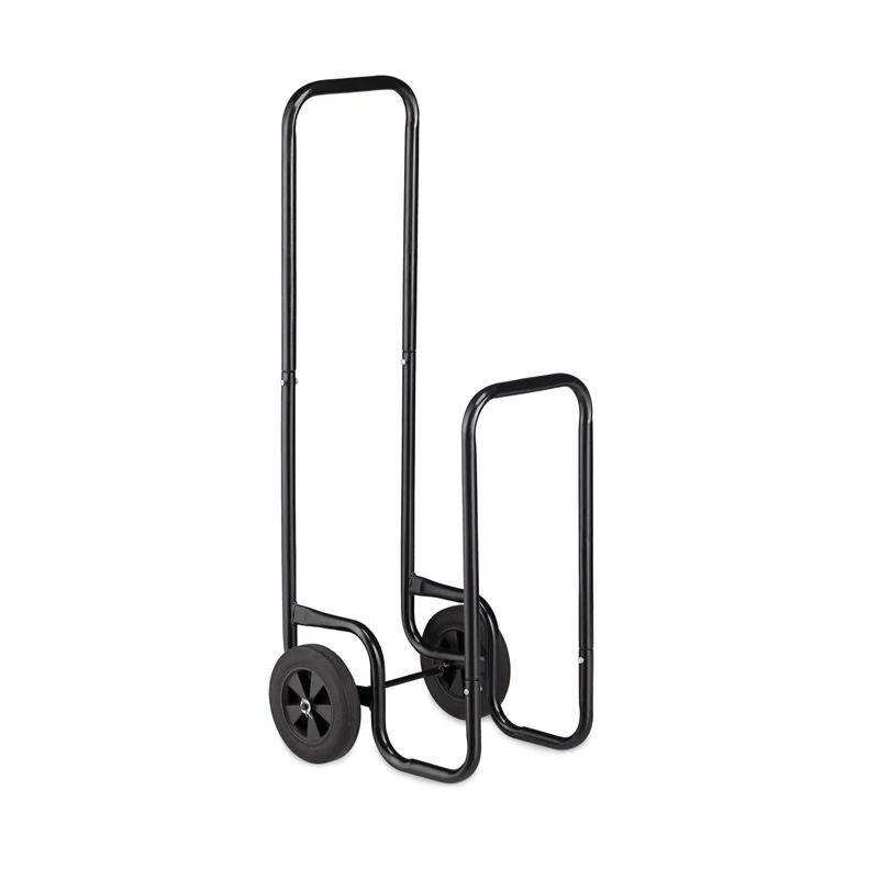 Chariot à bûches pratique en métal 60 x 40 x 90 cm transport facile design robuste en métal noir 13_0006340