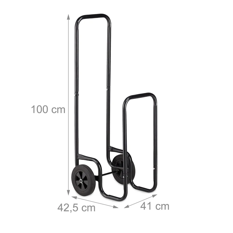 Chariot à bûches pratique en métal 60 x 40 x 90 cm transport facile design robuste en métal noir 13_0006340