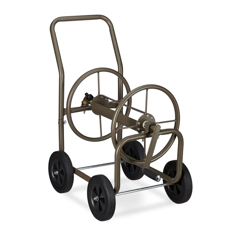 Chariot pour tuyau XL avec manivelle 60 m 4 roues en caoutchouc métal gris 13_0004967