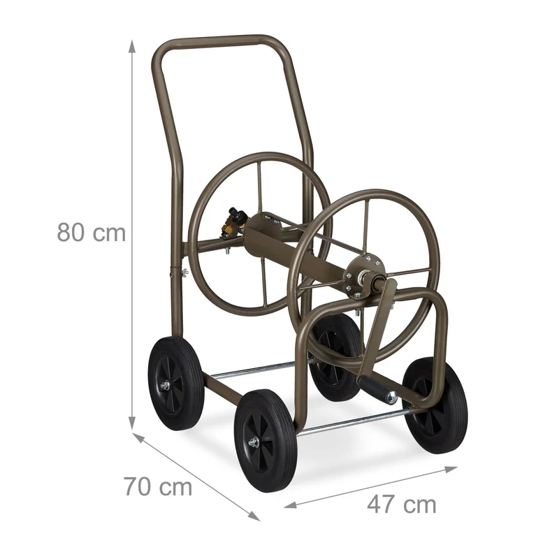 Chariot pour tuyau XL avec manivelle 60 m 4 roues en caoutchouc métal gris 13_0004967
