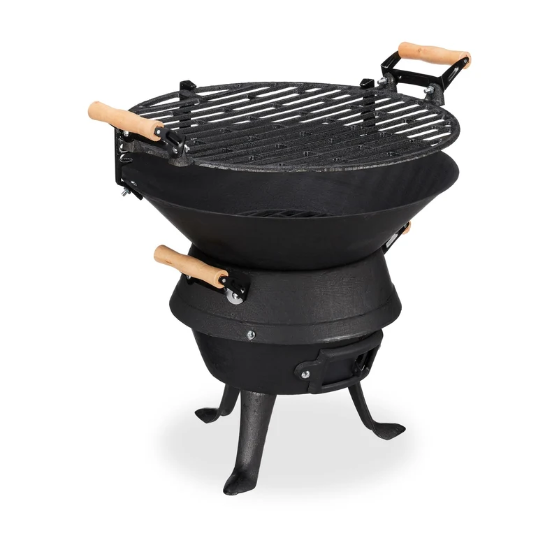 Baril de barbecue réglable en hauteur terrasse jardin 70 x 50 x 50 cm design rustique en fonte de fer 13_0005088