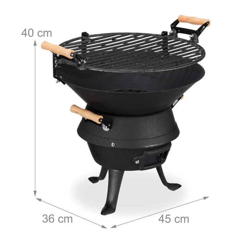 Baril de barbecue réglable en hauteur terrasse jardin 70 x 50 x 50 cm design rustique en fonte de fer 13_0005088