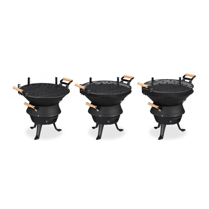 Baril de barbecue réglable en hauteur terrasse jardin 70 x 50 x 50 cm design rustique en fonte de fer 13_0005088