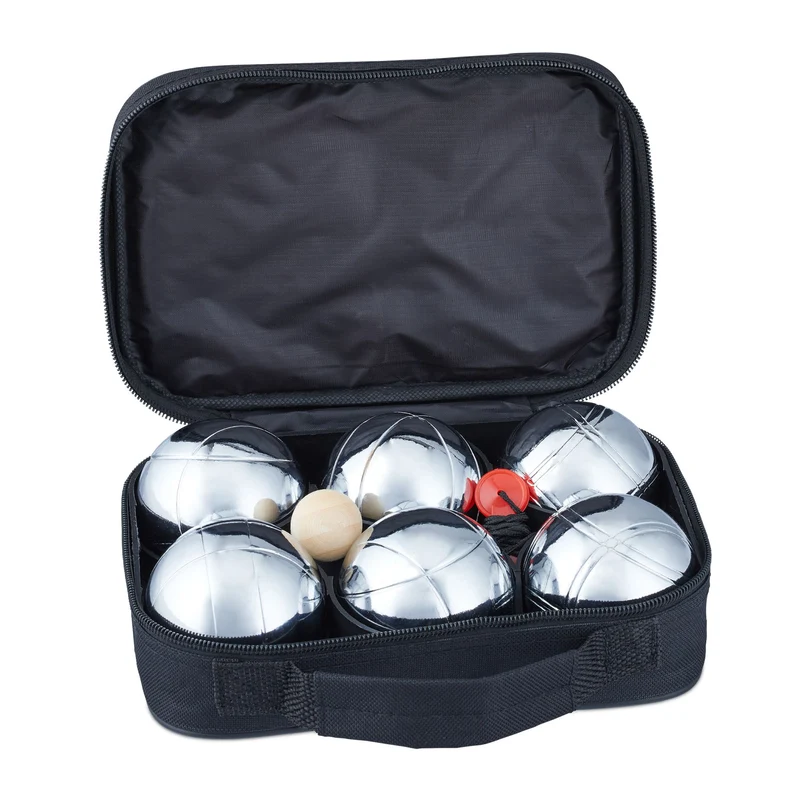 Lot de 6 boules pétanque professionnelles pour jardin parc ou plage 16 x 22,5 x 7 cm en métal argenté 13_0004569