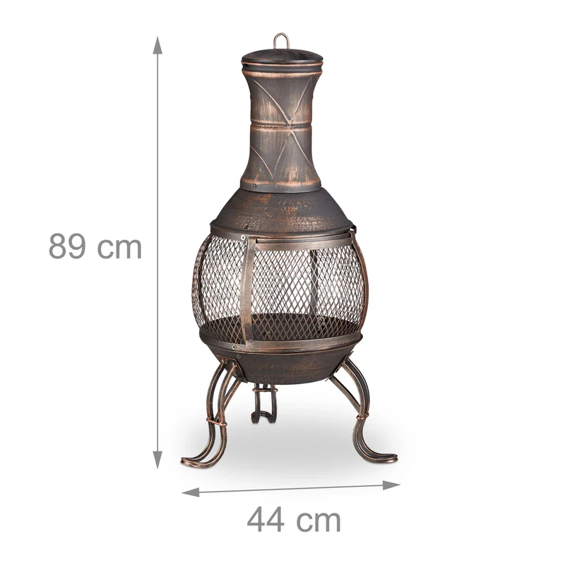 Brasero de jardin vintage en fonte 60 x 60 x 35 cm avec tisonnier ambiance chaleureuse en bronze 13_0005091