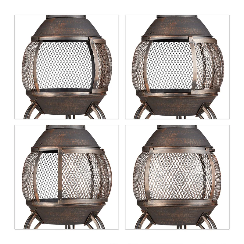 Brasero de jardin vintage en fonte 60 x 60 x 35 cm avec tisonnier ambiance chaleureuse en bronze 13_0005091