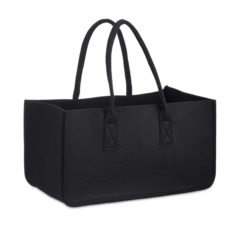 Panier à bûches polyvalent pour rangement et transport 25 x 25 x 50 cm en feutre gris 13_0006675