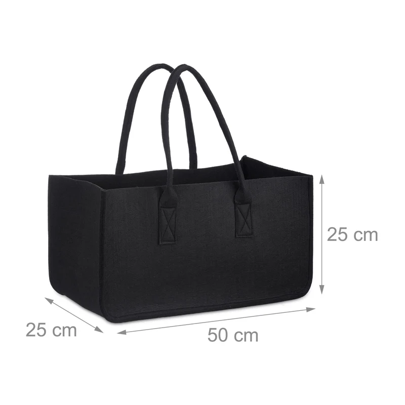 Panier à bûches polyvalent pour rangement et transport 25 x 25 x 50 cm en feutre gris 13_0006675