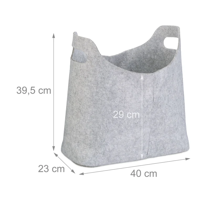 Panier à bûches polyvalent pour salon salle de bain 39,5 x 40 x 23 cm en feutre gris 13_0006007