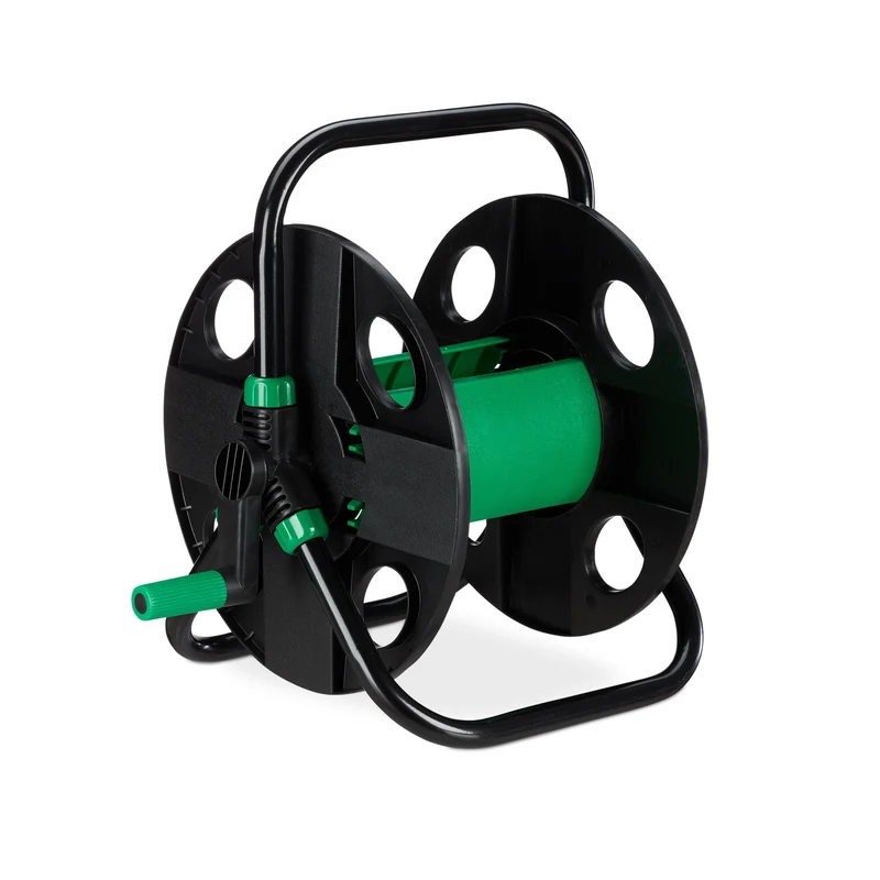 Enrouleur à tuyau de jardin portable 1/2 pouce 60 x 40 x 35 cm pratique construction triangulaire en plastique vert 13_0004874