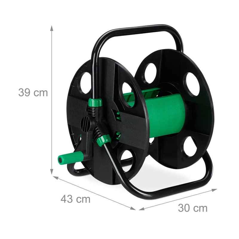 Enrouleur à tuyau de jardin portable 1/2 pouce 60 x 40 x 35 cm pratique construction triangulaire en plastique vert 13_0004874