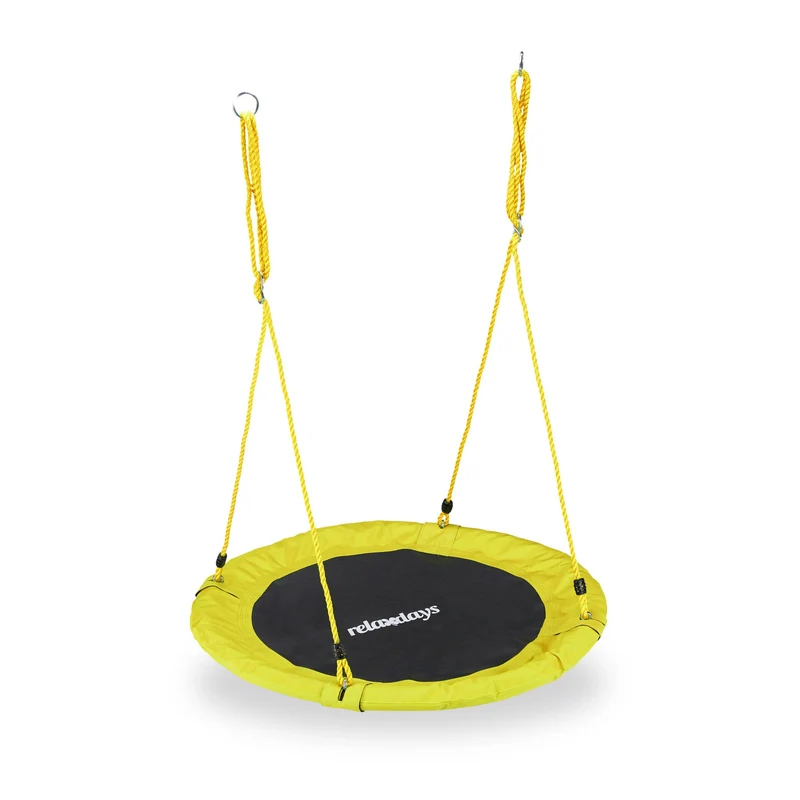 Balançoire nid d'oiseau ronde jardin 110 cm assise confortable réglable en métal gris 13_0006992