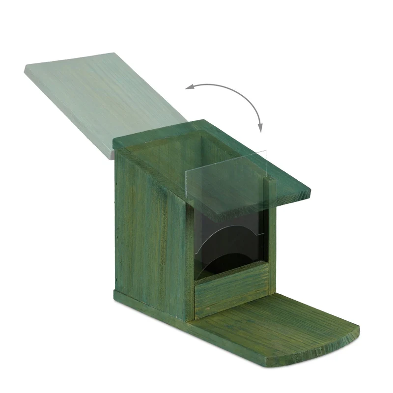 Mangeoire pour écureuils à poser jardin balcon 17,5 x 12 x 25 cm observation facile en bois naturel 13_0006928