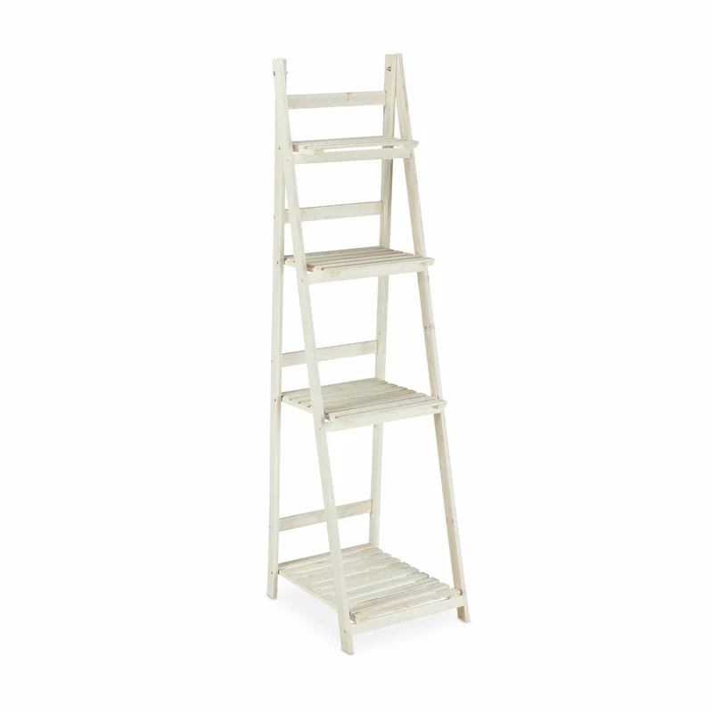 Escalier à plantes pliable blanc salon balcon 108 x 41 x 40 cm gain de place style chic en bois blanc 13_0006941
