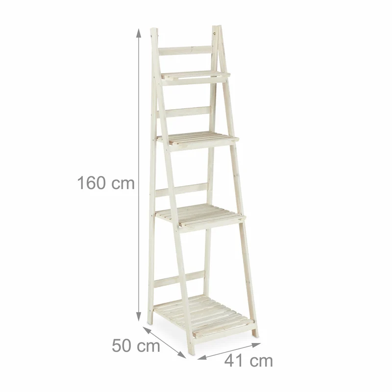 Escalier à plantes pliable blanc salon balcon 108 x 41 x 40 cm gain de place style chic en bois blanc 13_0006941
