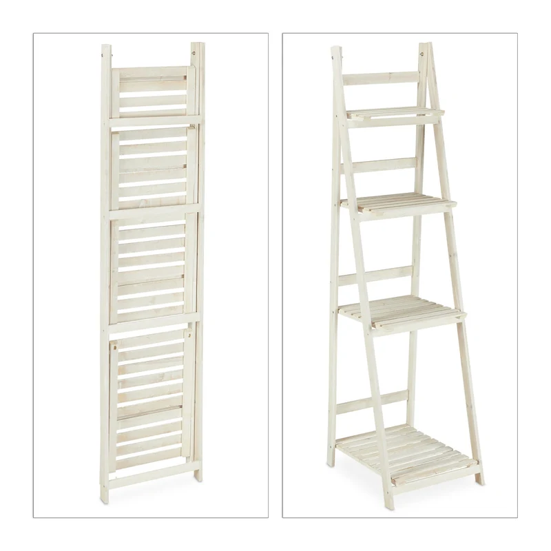 Escalier à plantes pliable blanc salon balcon 108 x 41 x 40 cm gain de place style chic en bois blanc 13_0006941