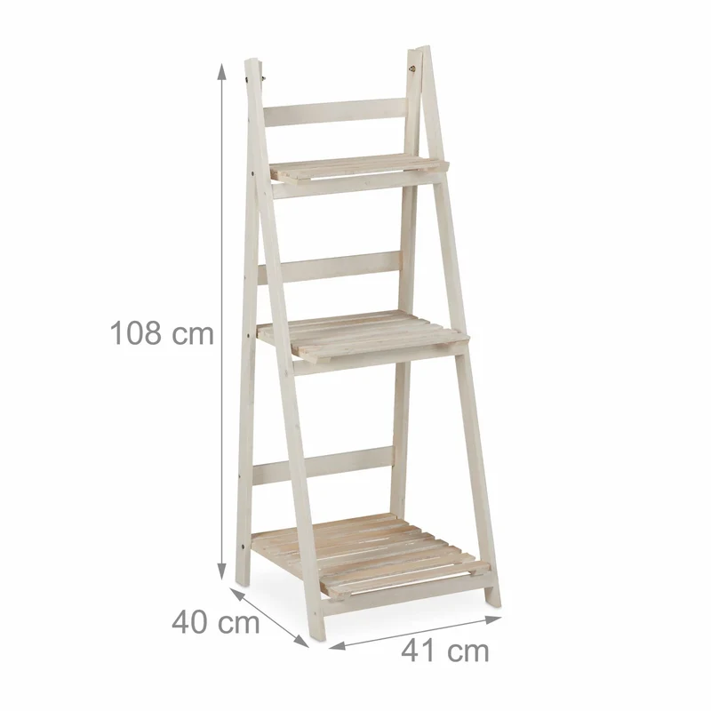 Escalier à fleurs M décoratif pour balcon 51 x 41 x 25 cm gain de place style chic en bois blanc 13_0006940