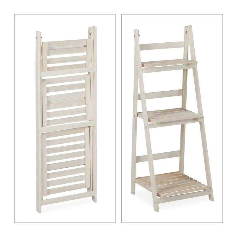 Escalier à fleurs M décoratif pour balcon 51 x 41 x 25 cm gain de place style chic en bois blanc 13_0006940