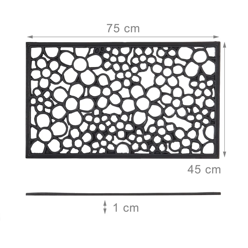 Paillasson rectangle antidérapant extérieur intérieur 75 x 45 cm en caoutchouc noir 13_0003298