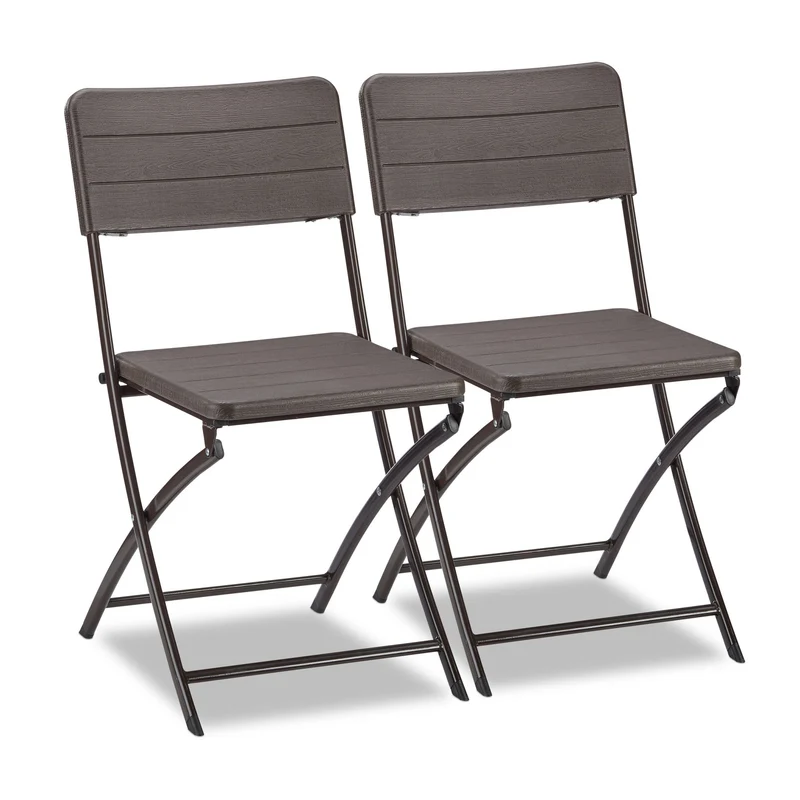 Lot de 2 chaises de jardin pliables modernes effet optique 82 x 43,5 x 47 cm en plastique marron 13_0005539