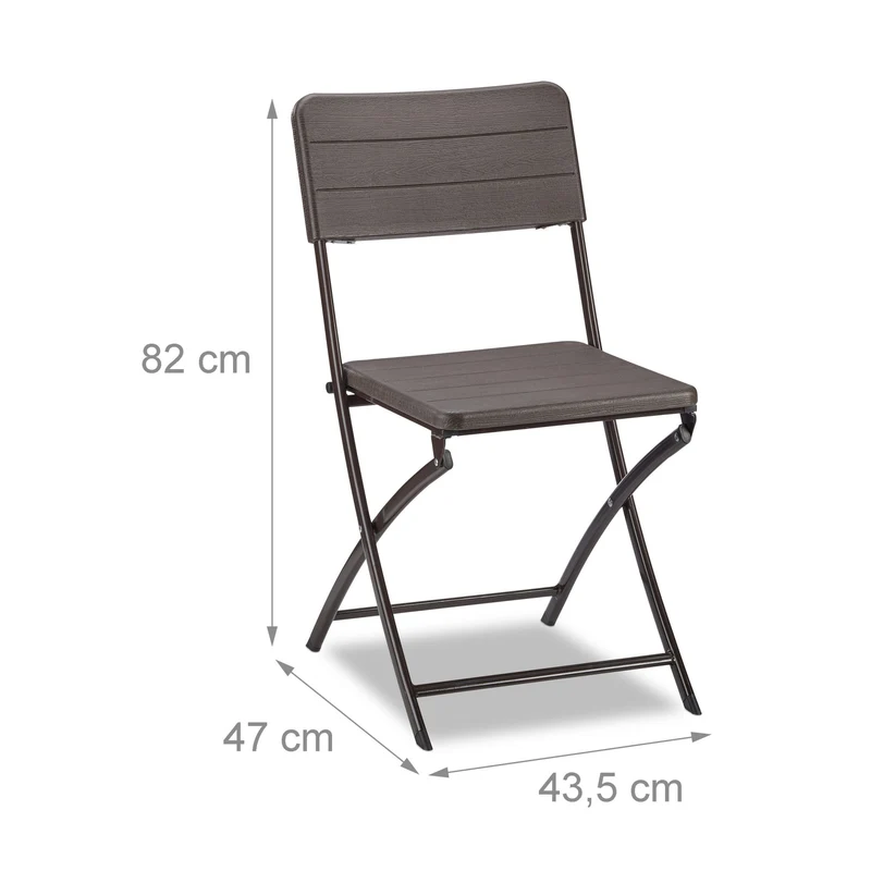 Lot de 2 chaises de jardin pliables modernes effet optique 82 x 43,5 x 47 cm en plastique marron 13_0005539