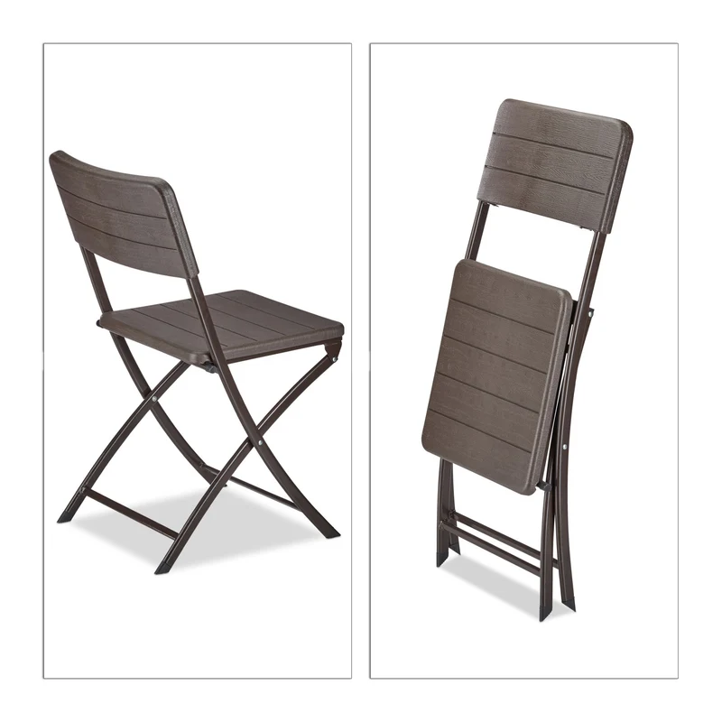 Lot de 2 chaises de jardin pliables modernes effet optique 82 x 43,5 x 47 cm en plastique marron 13_0005539