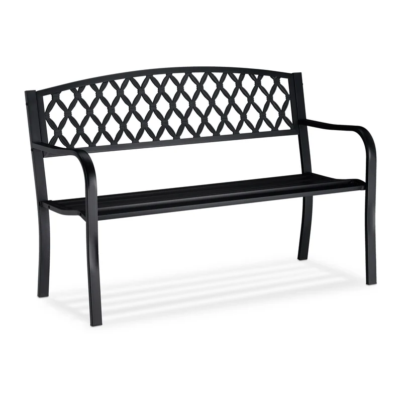 Banc de jardin vintage confortable 120 x 60 x 80 cm pour deux personnes en acier noir 13_0004982