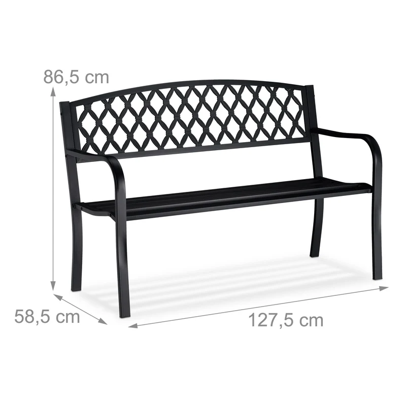 Banc de jardin vintage confortable 120 x 60 x 80 cm pour deux personnes en acier noir 13_0004982