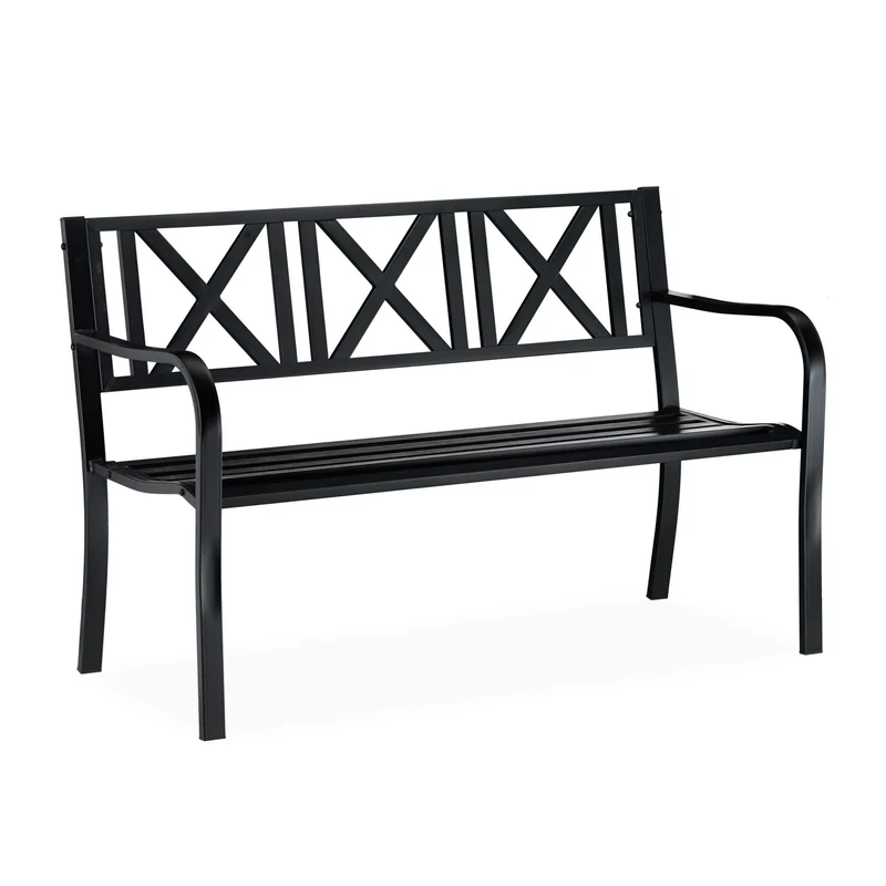 Banc de jardin 2 places vintage élégant terrasse 120 x 60 x 80 cm en métal noir 13_0004979