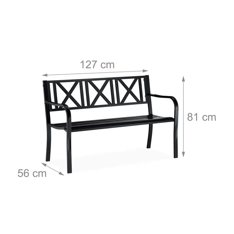 Banc de jardin 2 places vintage élégant terrasse 120 x 60 x 80 cm en métal noir 13_0004979