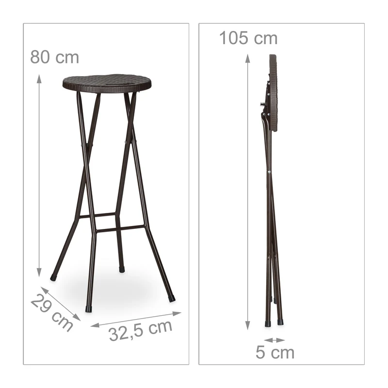 Lot de 2 tabourets de bar pliables jardin 80 x 32,5 x 29 cm résistant aux intempéries style moderne en plastique noir 13_0005923