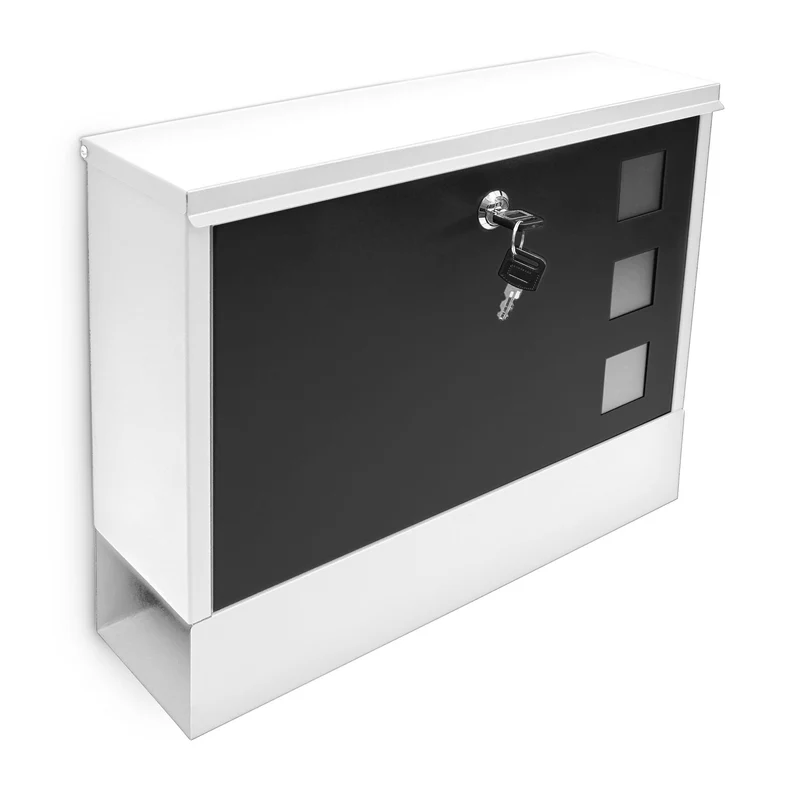 Boîte aux lettres murale moderne avec compartiment journaux 30 x 36 x 10 cm en métal noir 13_0005700