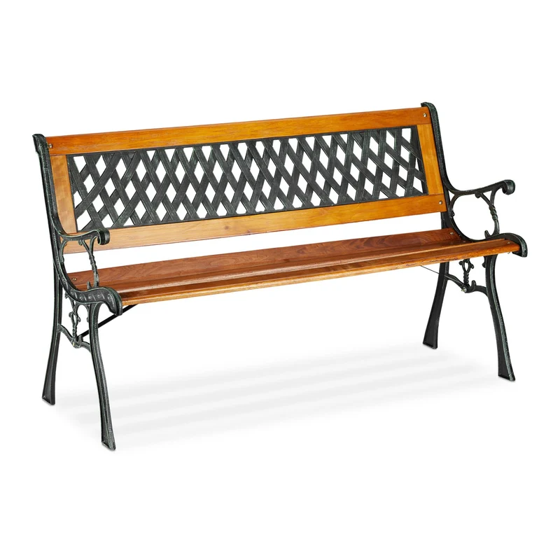 Banc de jardin vintage confortable 120 x 60 x 80 cm pour 2 personnes en fonte de fer marron 13_0004978